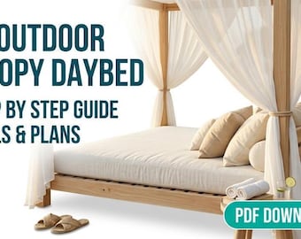 Planos para tumbona de exterior con dosel / Cama pérgola de madera para bricolaje / Planos para muebles de jardín / Proyecto de madera 2x4 / Cama de salón para patio (PDF)