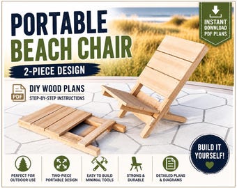 Portable Beach Chair Plans: DIY Two-Piece Folding Woodworking (Instant Download)