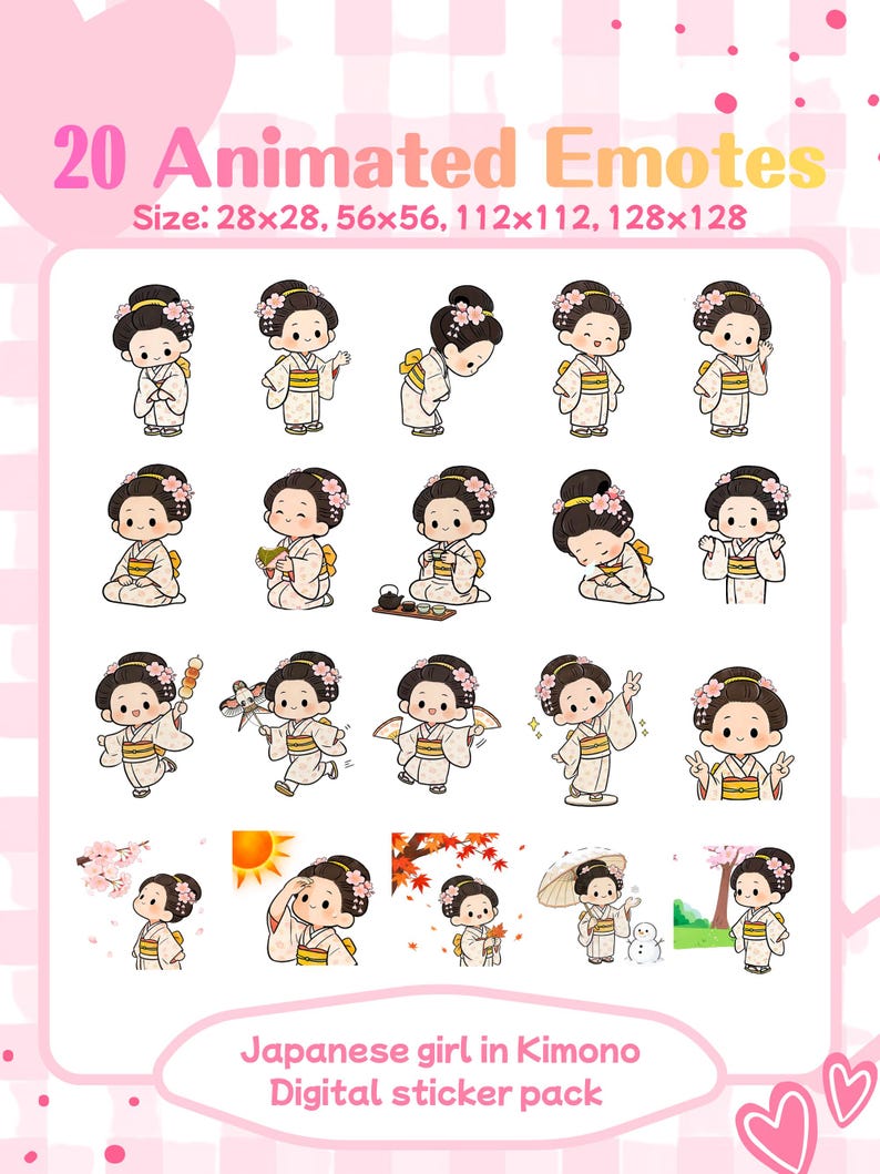 20 animierte japanische Mädchen Emotes GIF Pack: Kimono Chibi Pack ...
