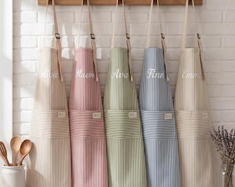 Grembiule personalizzato ricamato a mano / Grembiule da cucina con nome personalizzato / Regalo per cuochi e pasticceri casalinghi / Tessuto di alta qualità