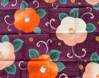Pañuelo de fabricación japonesa con estampado de camelias, estilo kimono retro, tamaño grande, diseño floral, pañuelo de algodón, regalo de estilo japonés.