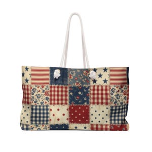 Patriotic Patchwork Weekender Bag | Americana Stars Stripes Patch Bag