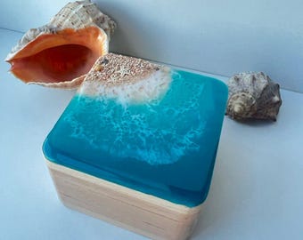 Portagioie in resina effetto oceano, piccolo organizer per gioielli a tema vita marina, portafedi per matrimonio in spiaggia