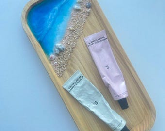 Vassoio in resina effetto oceano, decorazione da spiaggia, portagioie a forma di conchiglia, organizer fatto a mano