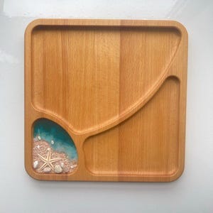 3-Section Square Ocean Nut Tray with Real Starfish - 11" Coastal Appetizer Server - Beach House Housewarming Gift