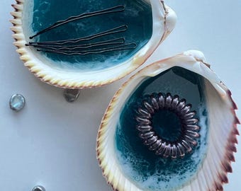 Set di 2 portagioie a forma di conchiglia, ciotola portagioie in resina con decorazioni a tema marino