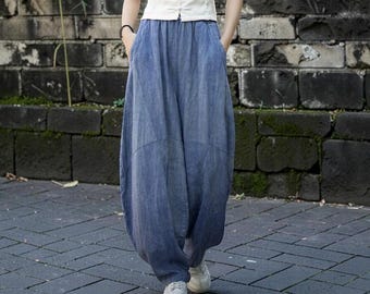 ワイドレッグリネンパンツ、ラミーコットンパンツ、ワイドレッグパンツ、ハーレムパンツ レディース、プラスサイズ、日本製パンツ、快適