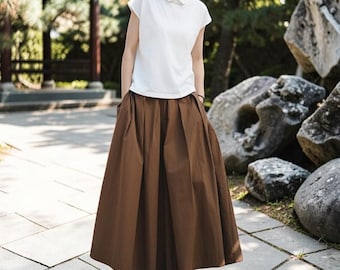 Brown Biege Cotton Wide Leg Pants, Wide Leg Pants, 100 Cotton, Wide, Long Cotton Maxi, Women's Wide Leg Pants, Loose Fit, Oversized