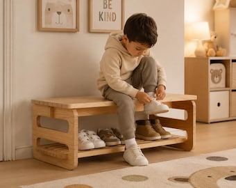Kids Shoe Storage Bench CNC Plans | Montessori Entryway Rack (DXF SVG)