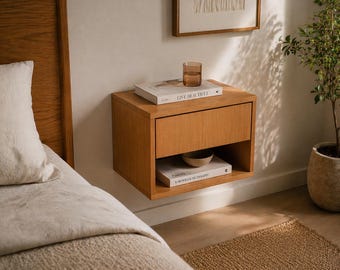 Pdf-indeling drijvend nachtkastje, DIY-nachtkastje voor wandmontage, drijvend nachtkastje met lade, eenvoudig te bouwen meubels