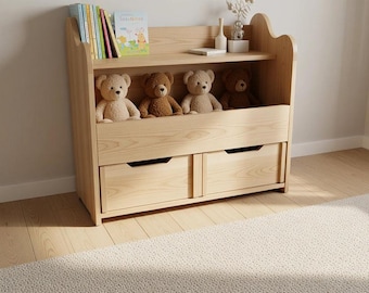 Kids Toy Storage CNC Plans | Montessori Toy Organizer with Drawers & Bookshelf | DXF SVG Files