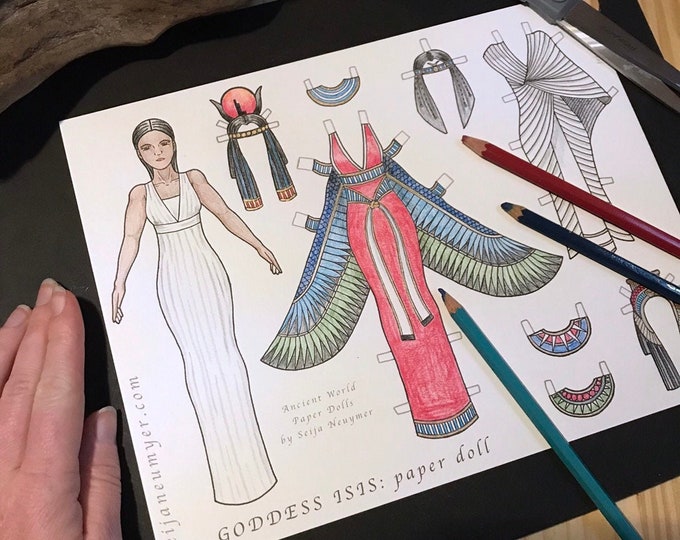 Goddess Isis Paper Doll, Digital Download, Printable Coloring Page