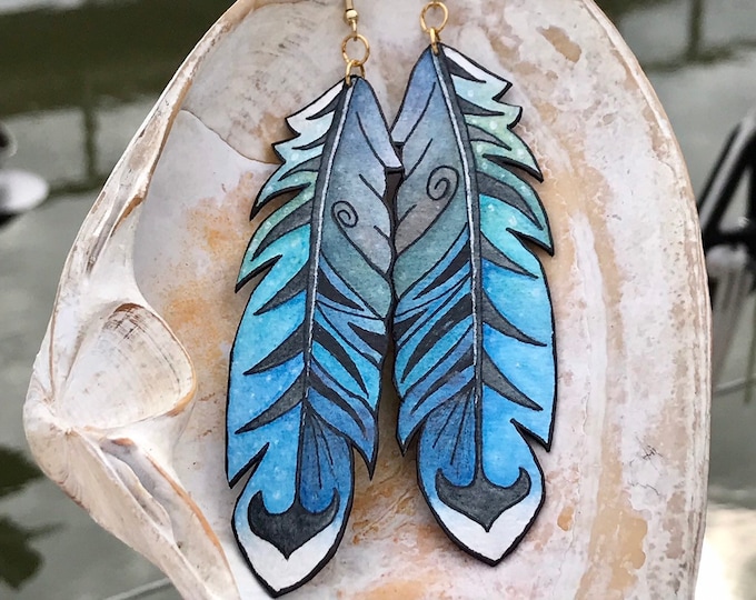Fashion Earrings, Faux Feathers, Light Weight, Hand Painted