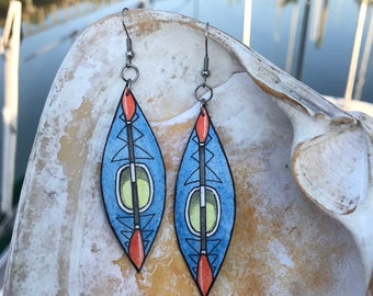 Kayak Earrings, Hand Painted