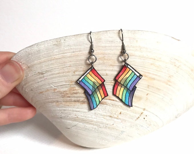Hand-Painted Pride Flag Earrings: Watercolor LGBTQ Jewelry