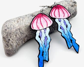 Jellyfish Earrings, Hand Painted, Lightweight