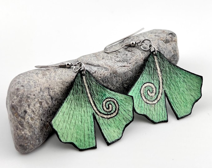 Ginkgo Leaf Earrings: Art Nouveau Style, Hand Painted, Lightweight