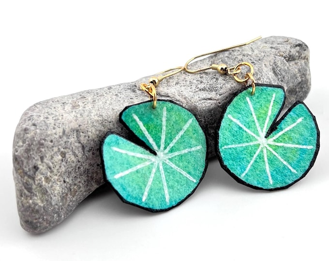 Lily Pad Earrings: Hand-Painted, Watercolor Botanical Jewelry
