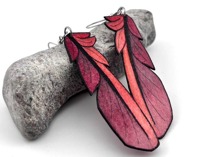 Cardinal Feather Earrings | Faux Feathers | Hand Painted | Lightweight