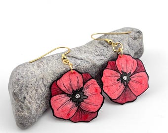 Poppy Flower Earrings: Hand Painted, Lightweight