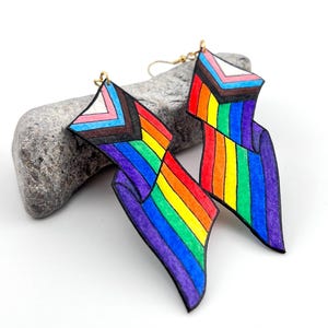 Progress Flag Earrings, LGBTQ+ Pride Jewelry, Oversized, Hand Made, Lightweight