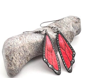 Monarch Butterfly Wing Earrings, Hand Painted, Lightweight
