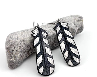 Woodpecker Feathers, Dangle Earrings, Hand Painted, Lightweight