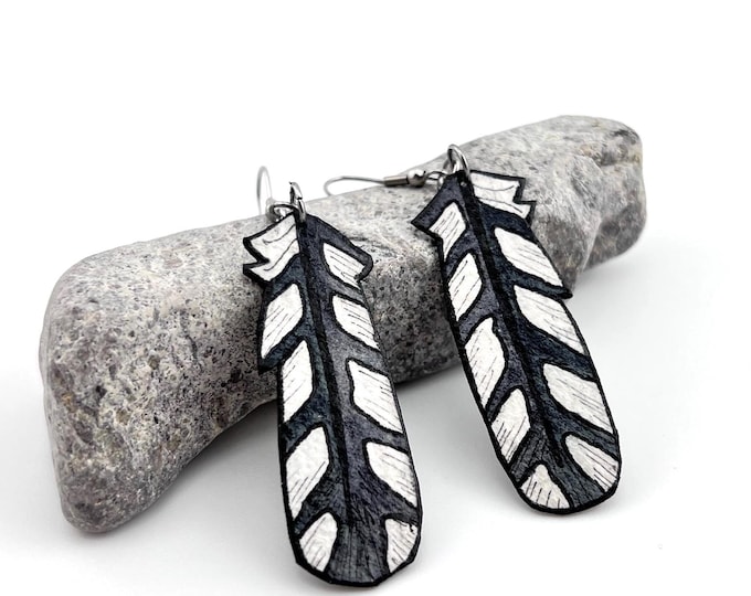 Woodpecker Feathers, Dangle Earrings, Hand Painted, Lightweight