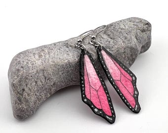 Pink Butterfly Wing Earrings, Hand Painted, Lightweight