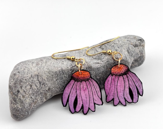 Echinacea Flower Earrings: Hand-Painted, Botanical Art Jewelry