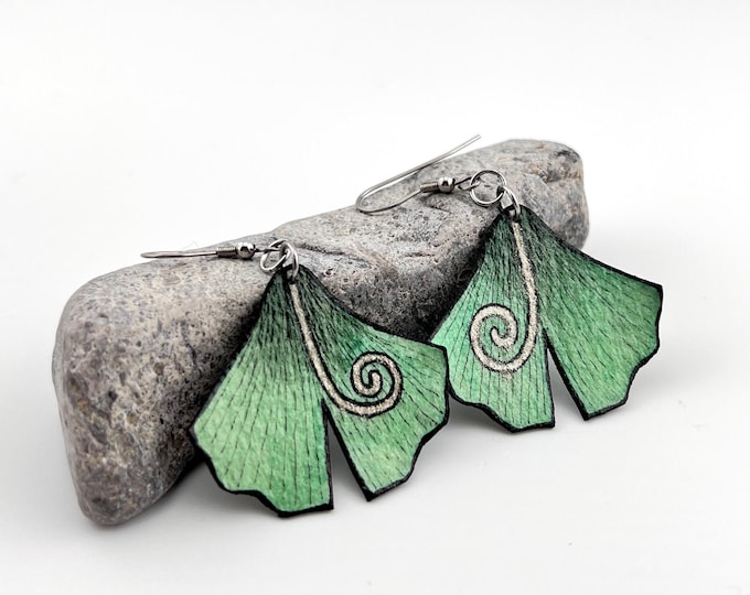 Ginkgo Leaf Earrings, Hand Painted, Lightweight