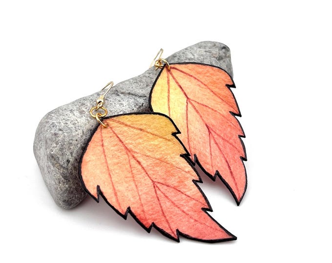Autumn Birch Leaf Earrings, Hand Painted, Lightweight