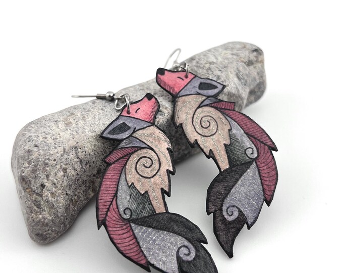 Howling Red Wolf Earrings, Spirit Animal Jewelry, Timberwolf, Lightweight