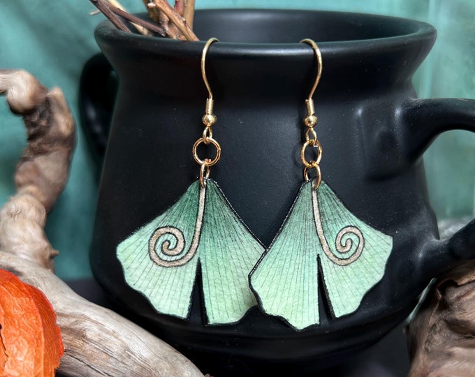 Ginkgo Leaf Earrings, Hand Painted, Lightweight
