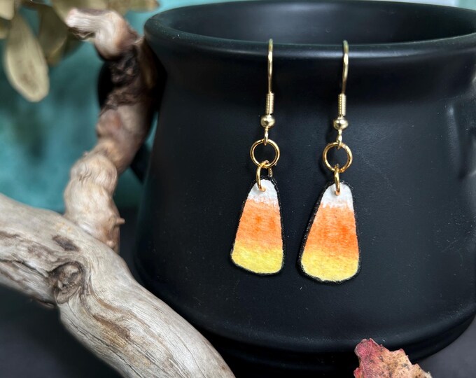 Candy Corn Earrings, Hand Painted, Lightweight