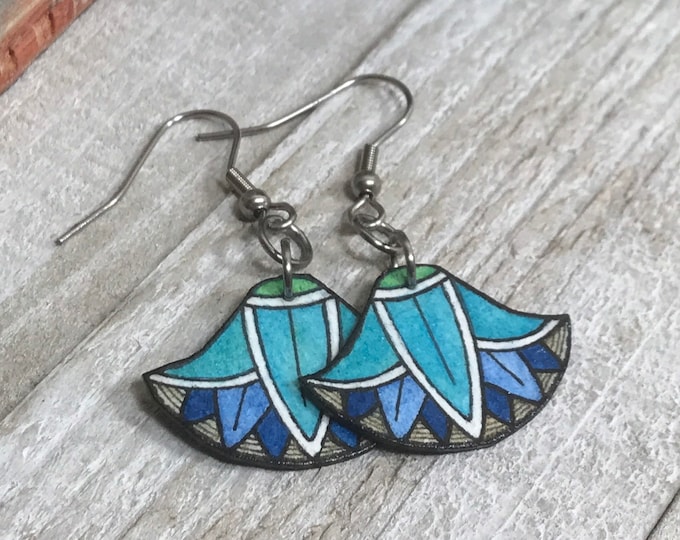 Blue Lotus Flower Earrings, Egyptian Revival, Botanical Gift, Hand Painted