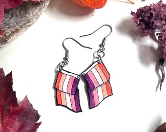 Lesbian Pride Flag Earrings, Hand Painted, Lightweight