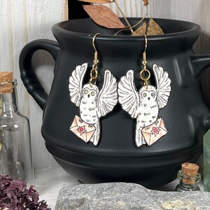 Snowy Owl Earrings, Wearable Fine Art Painting, Wizard World Gift