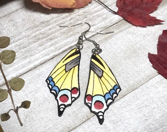 Yellow Swallowtail Butterfly Earrings, Lightweight, Hand Painted