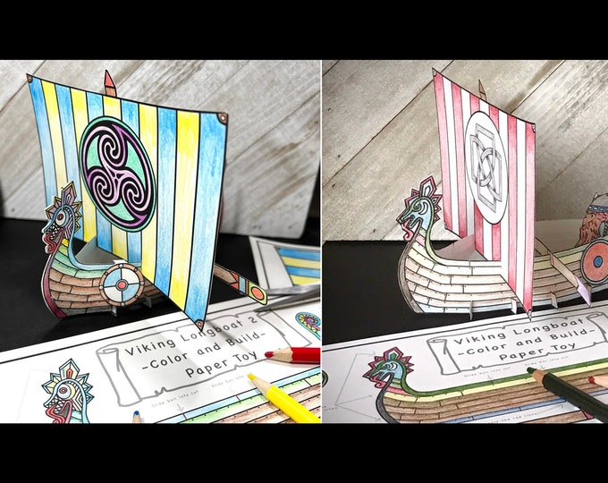 Viking Longboat Paper Toy: Color & Build Activity (Digital Download)