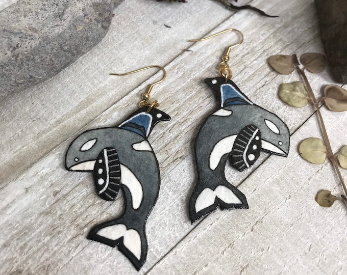 Orca Earrings, Hand Painted