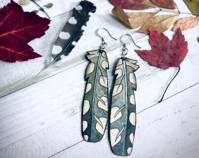 Woodpecker Feather Earrings, Hand Painted, Lightweight