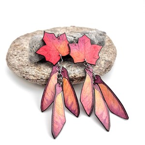 Maple Leaf & Samara Seed Earrings | Hand-Painted Watercolor | Avant-Garde Nature Jewelry