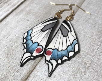 White Swallowtail Butterfly Wing Earrings, Lightweight, Hand Painted