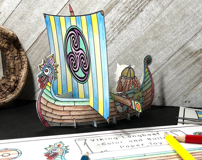 Viking Longboat Toy 2, Shield Maiden and Valkyrie, Printable Coloring Page, Digital Download