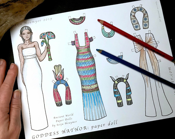 Goddess Hathor Paper Doll, Digital Download, Printable Coloring Page