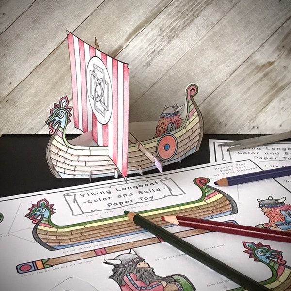 Viking Longboat Toy, Printable Coloring Page, Digital Download