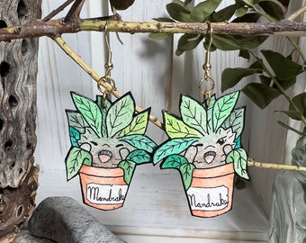 Screaming Mandrake Earrings, Potted Mandragora, Hand Painted, Customizable