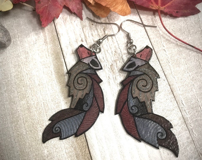 Howling Red Wolf Earrings, Spirit Animal Jewelry, Timberwolf, Lightweight