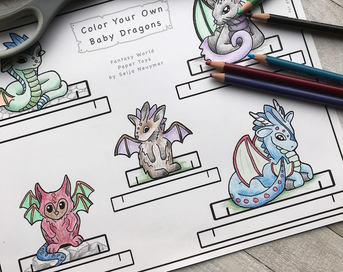 Dragon Paper Doll, Printable Coloring Page, Digital Download